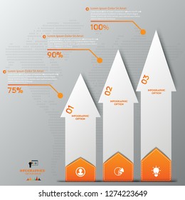 Orange Modern infographic arrows. Vector design template of 3 options, steps, parts