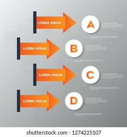 Orange Modern infographic arrows. Vector design template of 4 options, steps, parts