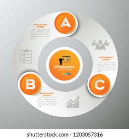 Orange Modern infographic  Vector design template of 3 options, steps,on the grey background.Eps 10 vector file.