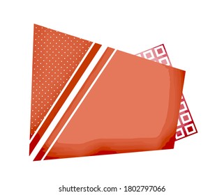 Orange modern trapeze template, advertising and social media publications, dots and grating pattern, empty space for text and information, stripe and geometric elements isolated, vector illustration