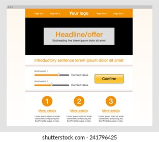 Orange modern website template. Editable EPS vector.