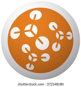 Orange Molecules icon on sphere isolated on white background