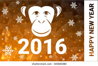 orange monkey 2016 postcard low polygon style christmas tree vector illustration consisting of triangles.Abstract triangular polygonal origami or crystal design of New Years celebration.