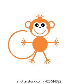 Orange monkey on a white background. Animal. Brute. Fauna. Vector drawing. 