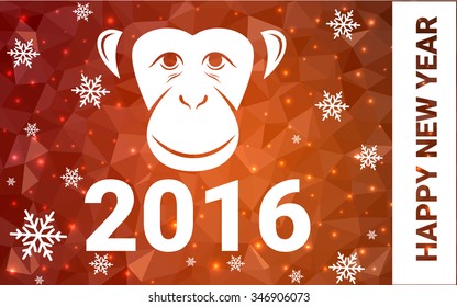 orange monkey postcard low poly background christmas vector illustration consisting of triangles.Abstract triangular polygonal origami or crystal design of New Years celebration.