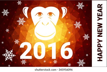 orange monkey postcard low polygon style christmas tree vector illustration consisting of triangles.Abstract triangular polygonal origami or crystal design of New Years celebration. orange monkey postcard low polygon style christmas tree vector illustration consisting of triangles.Abstract triangular polygonal origami or crystal design of New Years celebration.