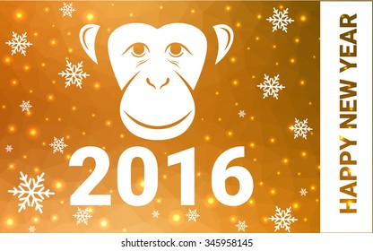 orange monkey postcard low polygon style christmas tree vector illustration consisting of triangles.Abstract triangular polygonal origami or crystal design of New Years celebration.