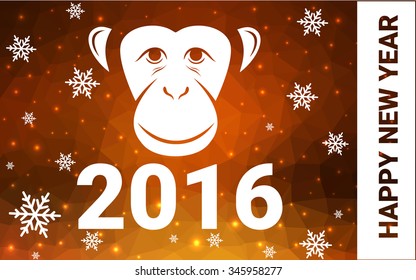 orange monkey postcard low polygon style christmas tree vector illustration consisting of triangles.Abstract triangular polygonal origami or crystal design of New Years celebration.