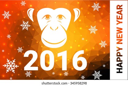 orange monkey postcard low polygon style christmas tree vector illustration consisting of triangles.Abstract triangular polygonal origami or crystal design of New Years celebration.