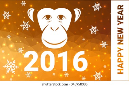 orange monkey postcard low polygon style christmas tree vector illustration consisting of triangles.Abstract triangular polygonal origami or crystal design of New Years celebration.