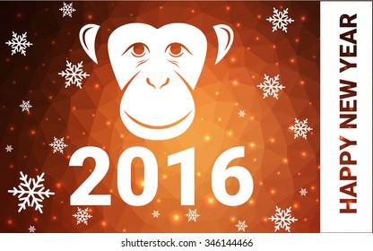 orange monkey postcard low polygon style christmas tree vector illustration consisting of triangles.Abstract triangular polygonal origami or crystal design of New Years celebration.