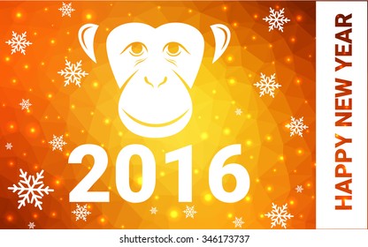 orange monkey postcard low polygon style christmas tree vector illustration consisting of triangles.Abstract triangular polygonal origami or crystal design of New Years celebration.