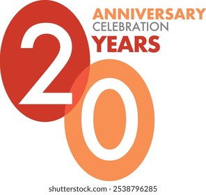 orange monochrome color with number 20 white color on oval shape and the words years anniversary celebration, isolated on white background.