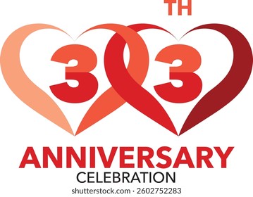 Orange monochrome color number 33 with heart shape for the anniversary celebration and the word anniversary at the bottom.