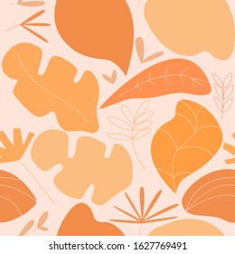 orange monochrome tropical leaves seamless vector pattern