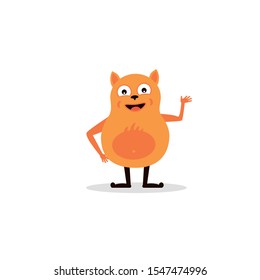 The orange monster looks like a cat. Vector illustration.