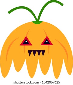 orange monster pumpkin with triangular eyes and sharp teeth. mystic and halloween concept object on a white background.