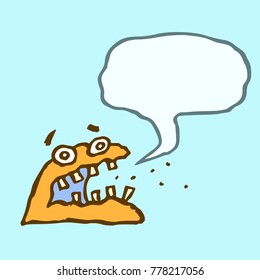 Orange monster sponge with speech cloud. Funny cartoon characters. Vector illustration.