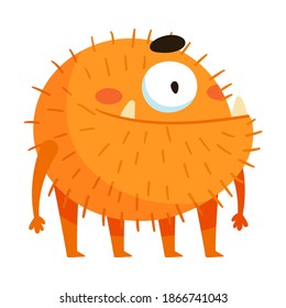 Orange Monster with Teeth Standing and Smiling Vector Illustration