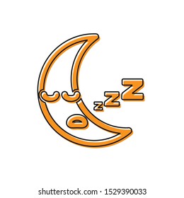 Orange Moon icon isolated on white background. Cloudy night sign. Sleep dreams symbol. Night or bed time sign.  Vector Illustration