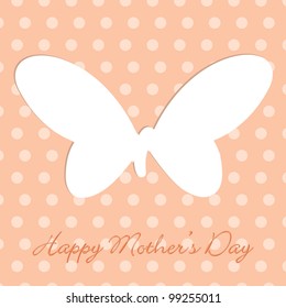 Orange Mother's Day  polka dot butterfly cut out card in vector format.