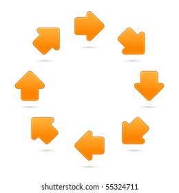 Orange motion sign web 2.0 internet button. Smooth colored shapes with shadow on white background