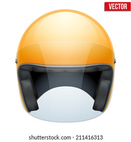 Orange Motorbike Classic Helmet With Clear Glass Visor. Vector Illustration Isolated On White Background,