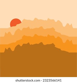 Orange mountain gradient design and sunrise or sunset for signs, logo, badges, stickers, backgrounds, etc.