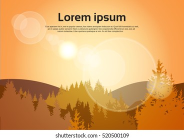 Orange Mountain Sunset Sky Landscape Flat Vector Illustration