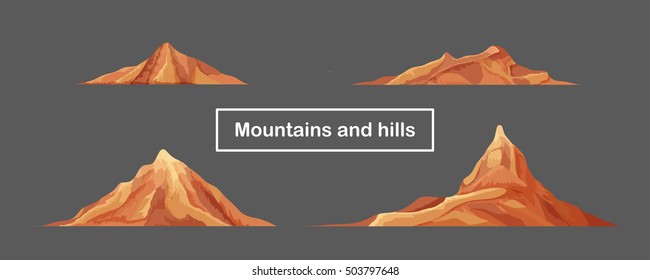 Orange mountains and hills set