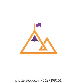 Orange mountains standing tall with a proud purple flag.
