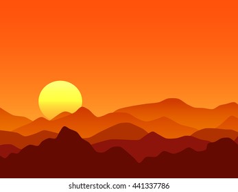 Orange mountains sunrise vector background