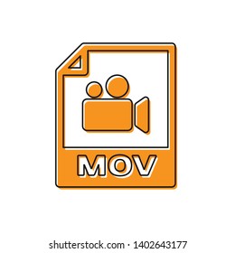 Orange MOV file document icon. Download mov button icon isolated on white background. MOV file symbol. Audio and video collection. Vector Illustration