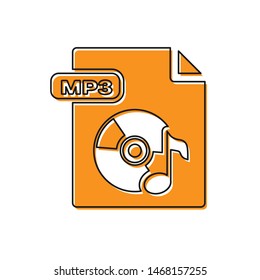 Orange MP3 file document. Download mp3 button icon isolated on white background. Mp3 music format sign. MP3 file symbol.  Vector Illustration