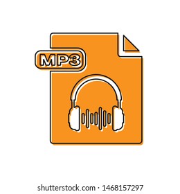 Orange MP3 file document. Download mp3 button icon isolated on white background. Mp3 music format sign. MP3 file symbol.  Vector Illustration