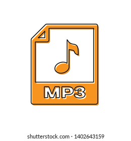 Orange MP3 file document icon. Download mp3 button icon isolated on white background. Mp3 music format sign. MP3 file symbol. Vector Illustration