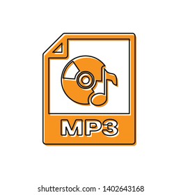 Orange MP3 file document icon. Download mp3 button icon isolated on white background. Mp3 music format sign. MP3 file symbol. Vector Illustration