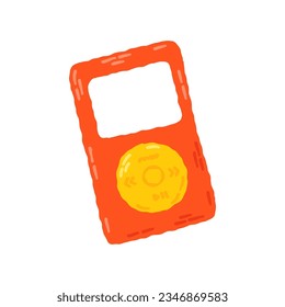 Orange MP3 player 00s, 2000s. Hand drawn flat cartoon element. Vector illustration