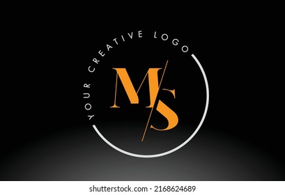 Orange MS Letter Logo Design with Creative Intersected and Cutted Serif Font.