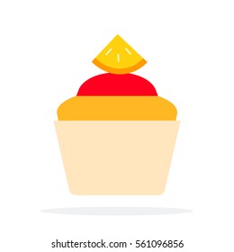 Orange muffin vector flat material design object. Isolated illustration on white background.