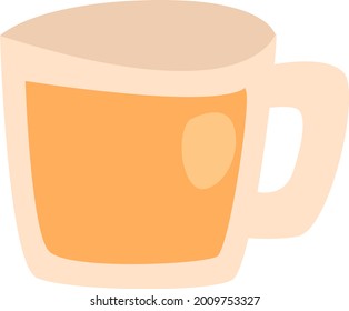 Orange mug with beverage, illustration, vector on a white background.