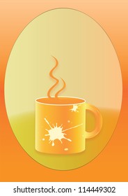 an orange mug in a oval shape with a white blob on the mug