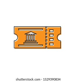 Orange Museum ticket icon isolated on white background. History museum ticket coupon event admit exhibition excursion.  Vector Illustration