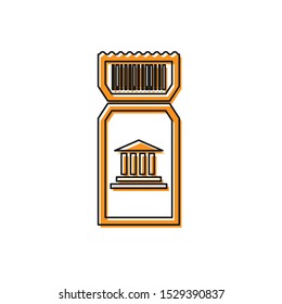 Orange Museum ticket icon isolated on white background. History museum ticket coupon event admit exhibition excursion.  Vector Illustration