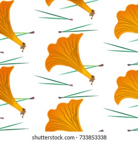 Orange mushrooms and pine needles. Vector illustration.