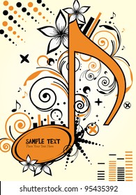 orange music note floral - retro - floral vector