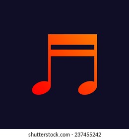 Orange music note symbol isolated on blue background. eps10