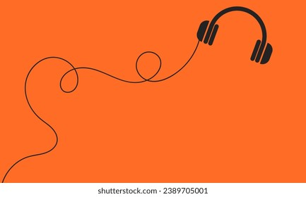 orange music theme banner design with headphone shape icon