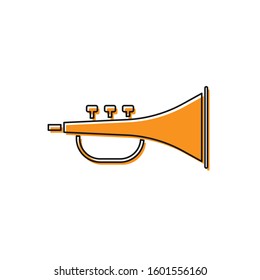 Orange Musical instrument trumpet icon isolated on white background.  Vector Illustration