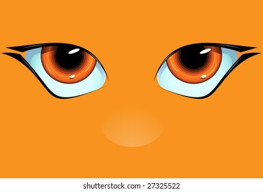 Orange muzzle with the big and kind eyes. Vector. Without mesh.